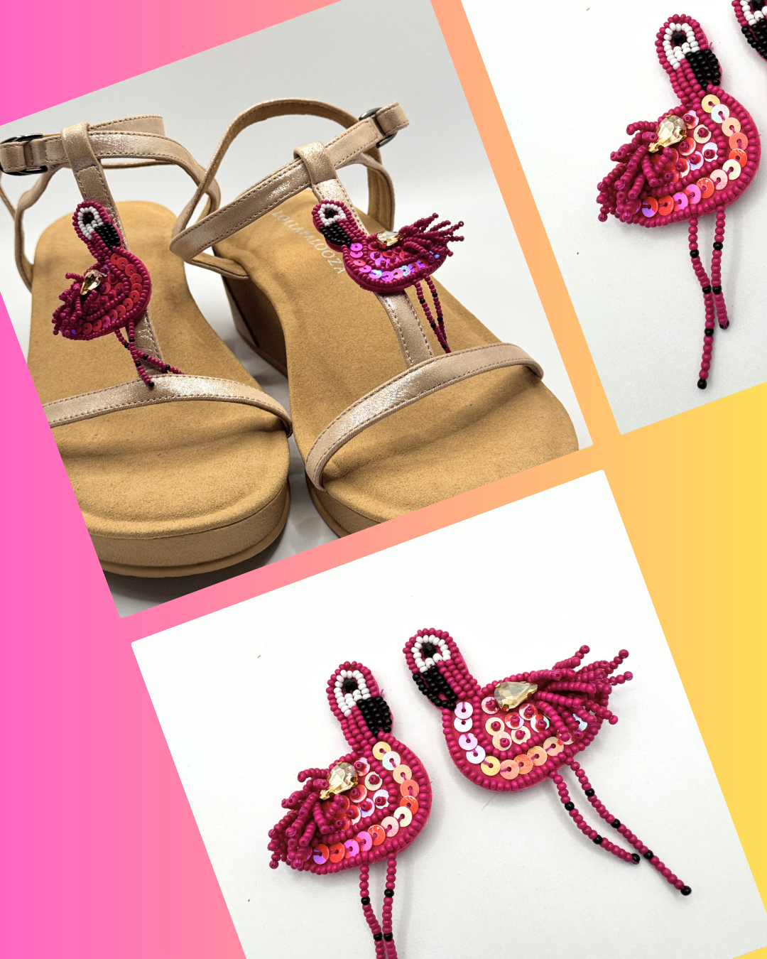 Clip On Beaded Small Flamingo Side Clip