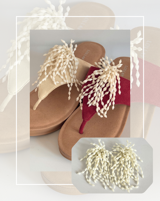 Clip On Cream Tear Drop Style Cream Tassel