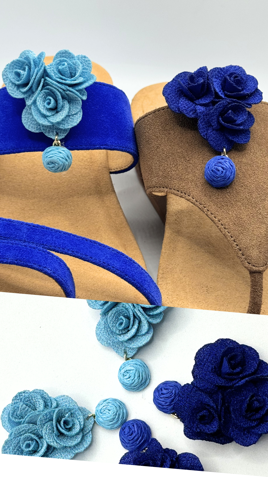 Clip On Trio of Material Flowers in 2 Colours