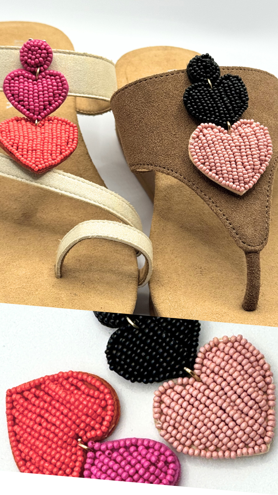Clip On Beaded Duo Love Hearts