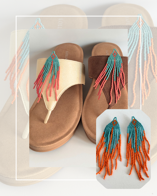 Clip On Orange and Turqouise Tassels