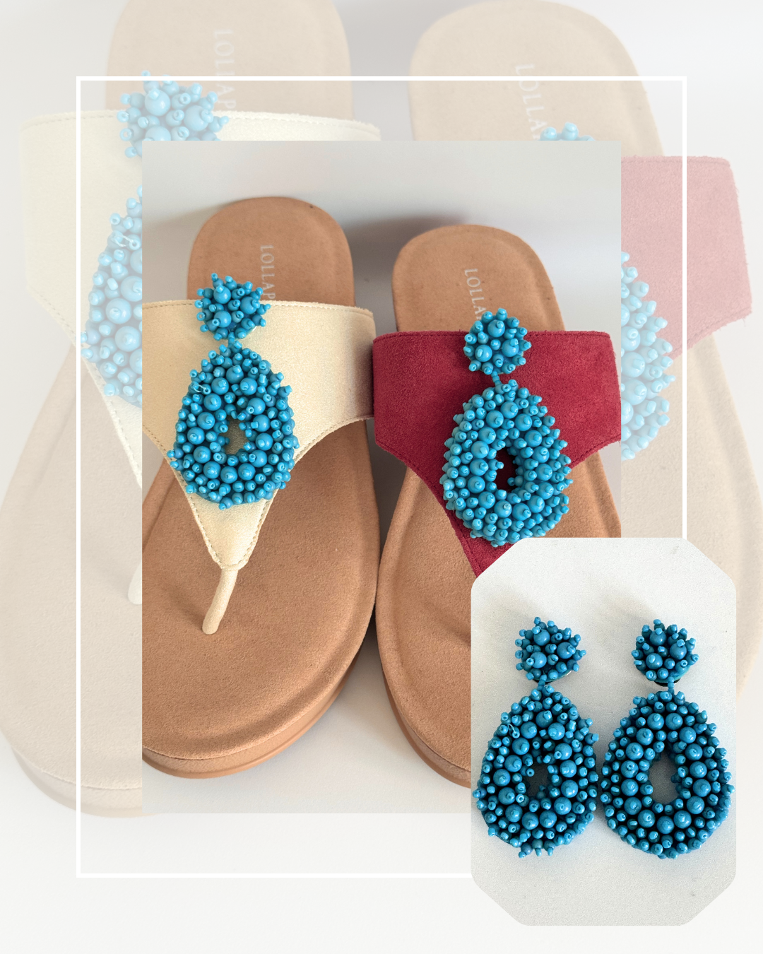Clip On Double Sided Beaded Oblong Turquoise