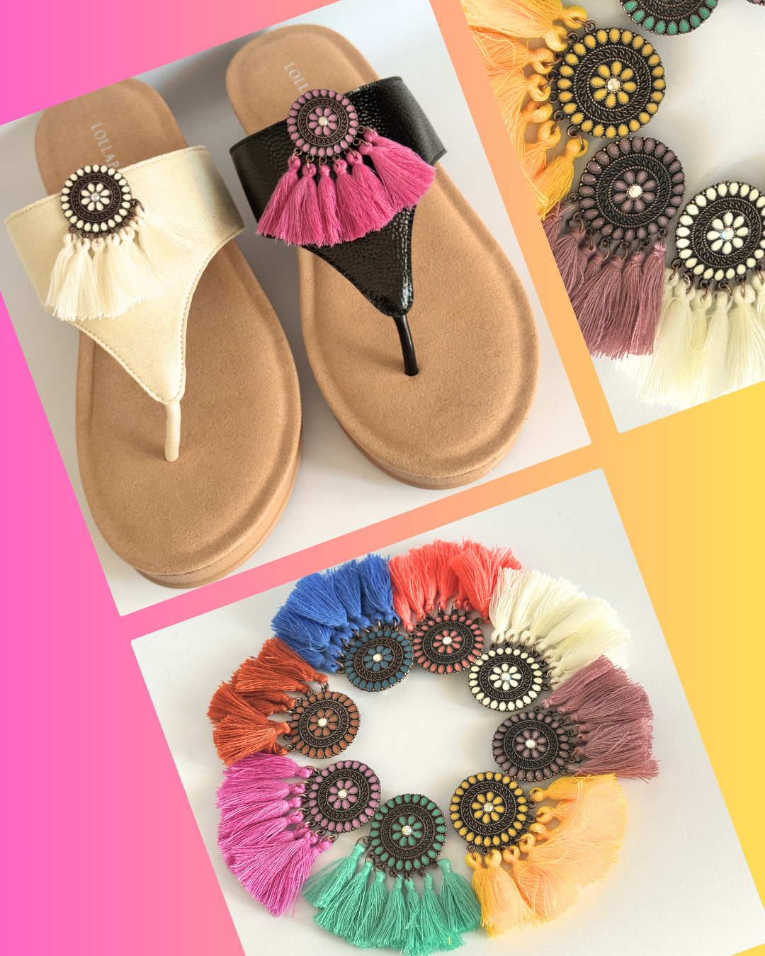 Clip On Boho Style Coins with Tassels in many bright Colours