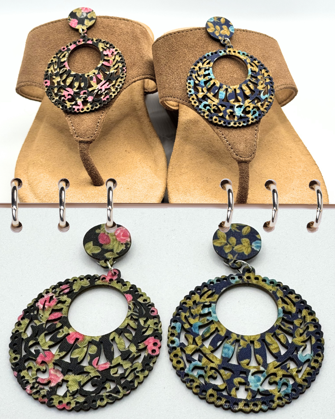Clip On Wooden Floral Designs in 6 Colours