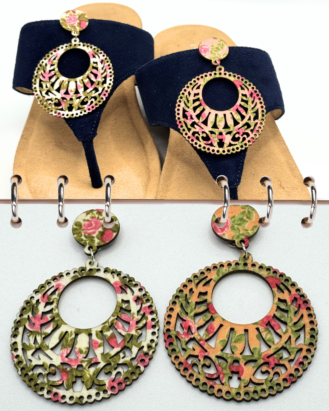 Clip On Wooden Floral Designs in 6 Colours