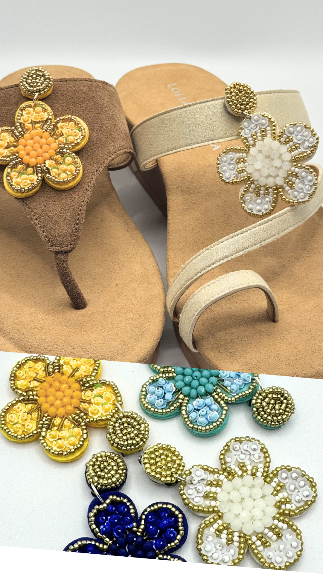 Clip On Beaded Flowers with Gold Various Colours