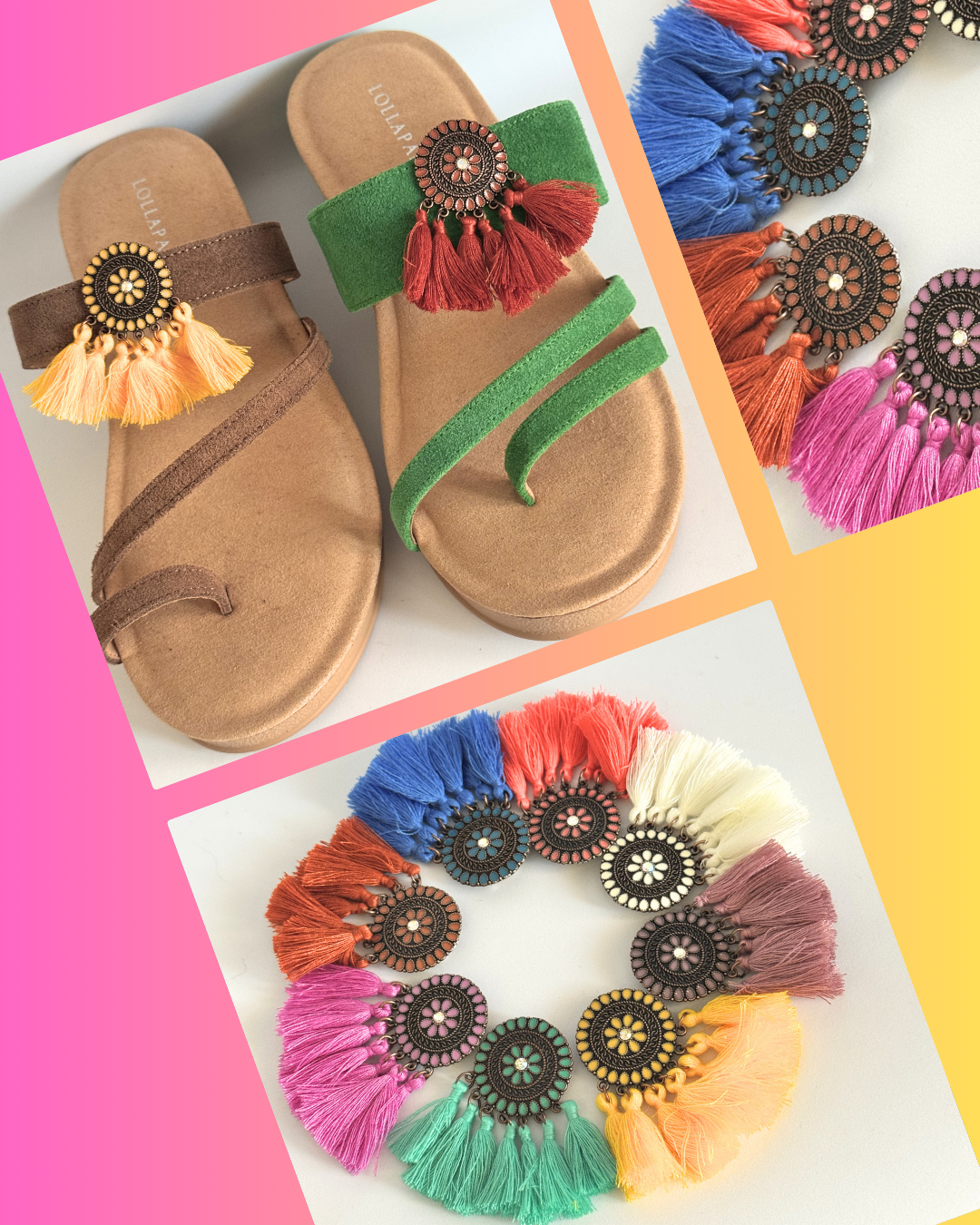 Clip On Boho Style Coins with Tassels in many bright Colours